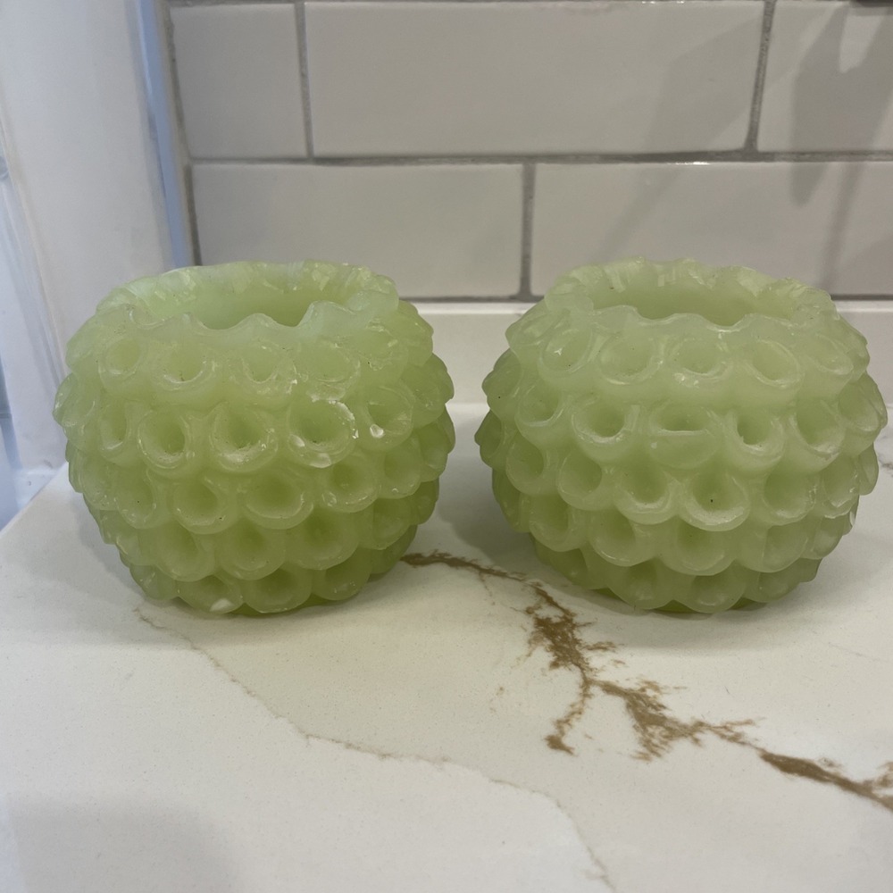 Vintage Williams Sonoma Globe Candle Pear Carved Green 3.75 x 2.75 Set of 2